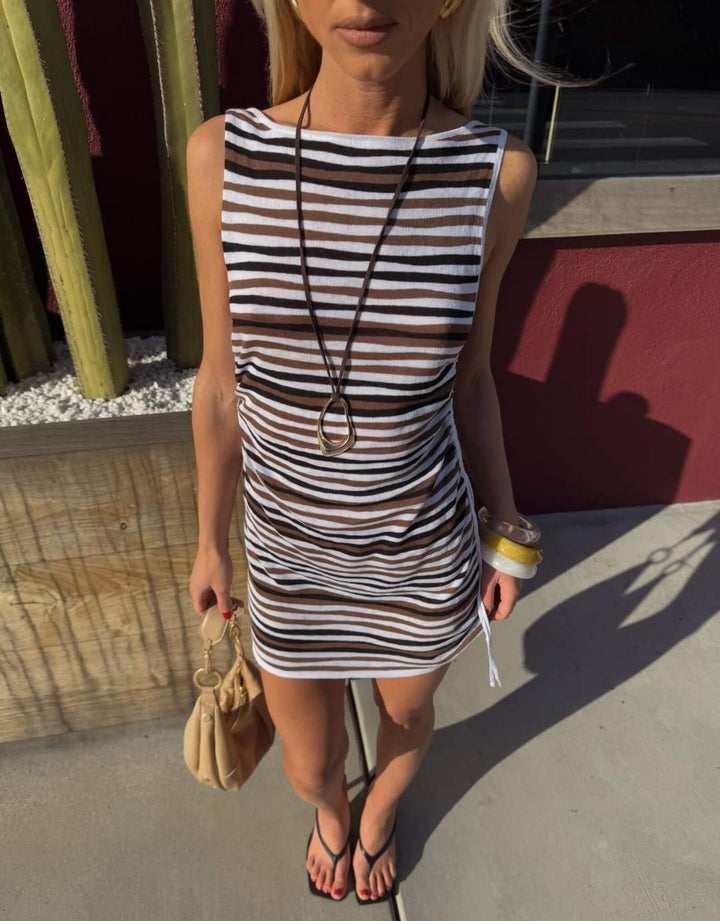 Zulu & Zephyr Knit Mini Dress black stripe — close-up texture view