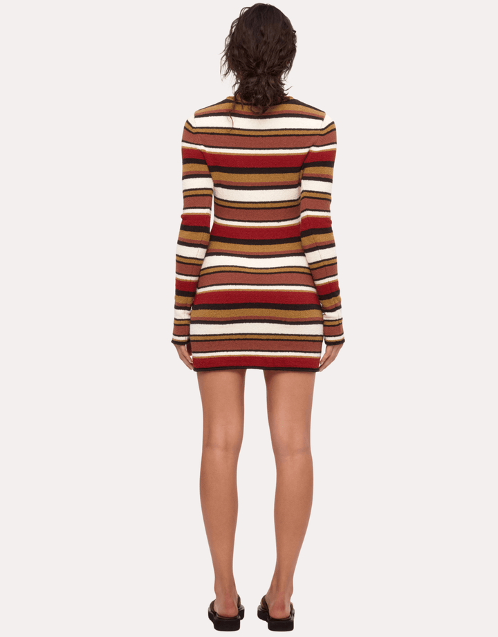 Zulu & Zephyr Textured Knit Mini Dress earth stripe— multicolor stripe back view