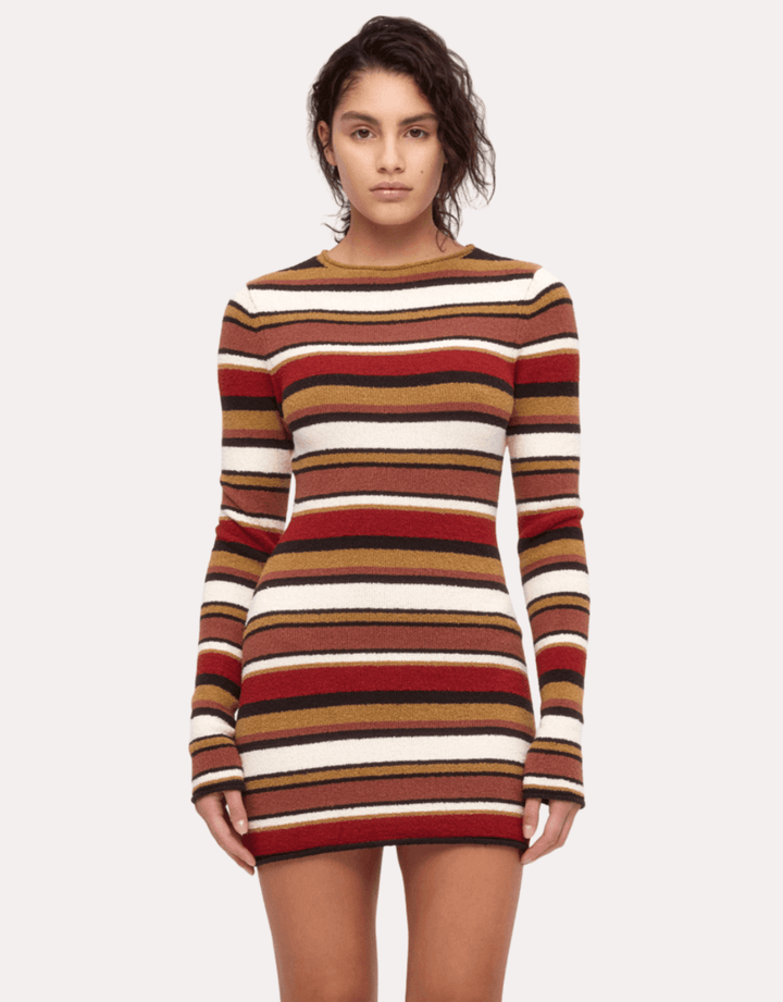 Zulu & Zephyr Textured Knit Mini Dress earth stripe — Zoom front view