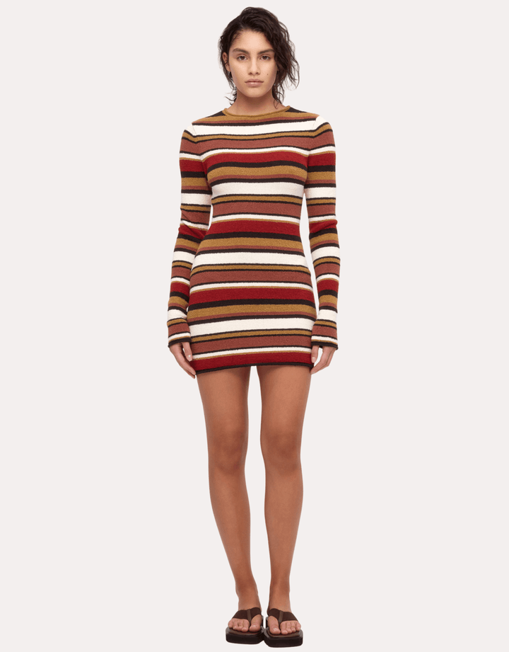 Zulu & Zephyr Textured Knit Mini Dress earth stripe — multicolor stripe front view