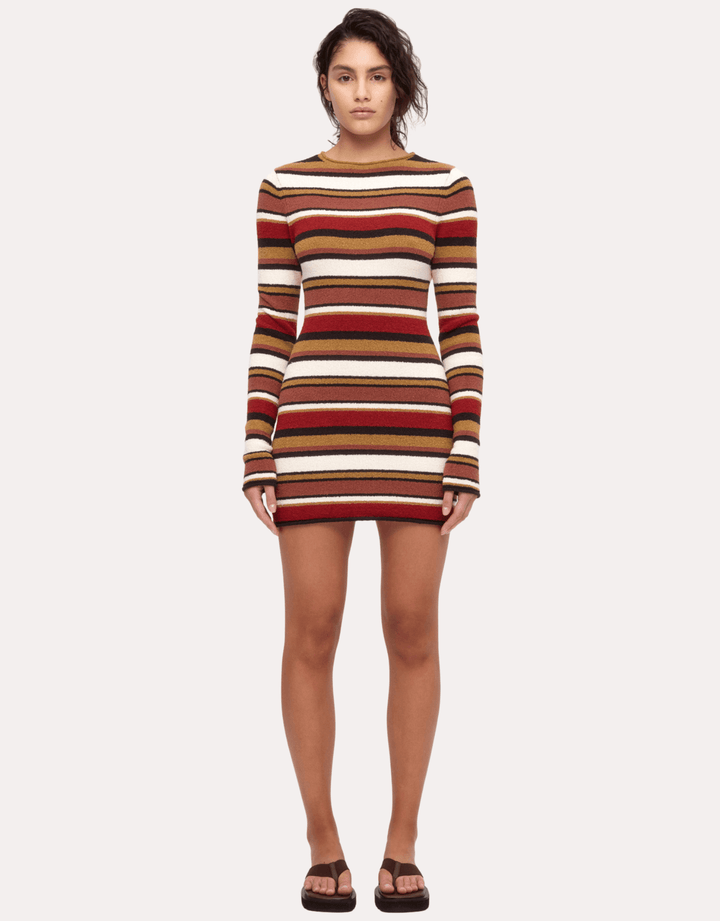 Zulu & Zephyr Textured Knit Mini Dress earth stripe — multicolor stripe full body front