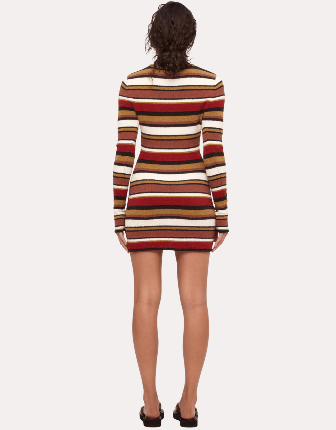 Zulu & Zephyr Textured Knit Mini Dress earth stripe — multicolor stripe rear full view