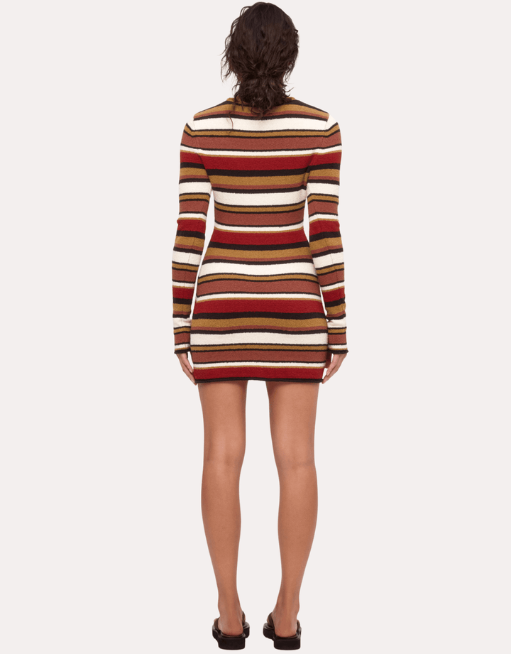 Zulu & Zephyr Textured Knit Mini Dress earth stripe — multicolor stripe rear full view