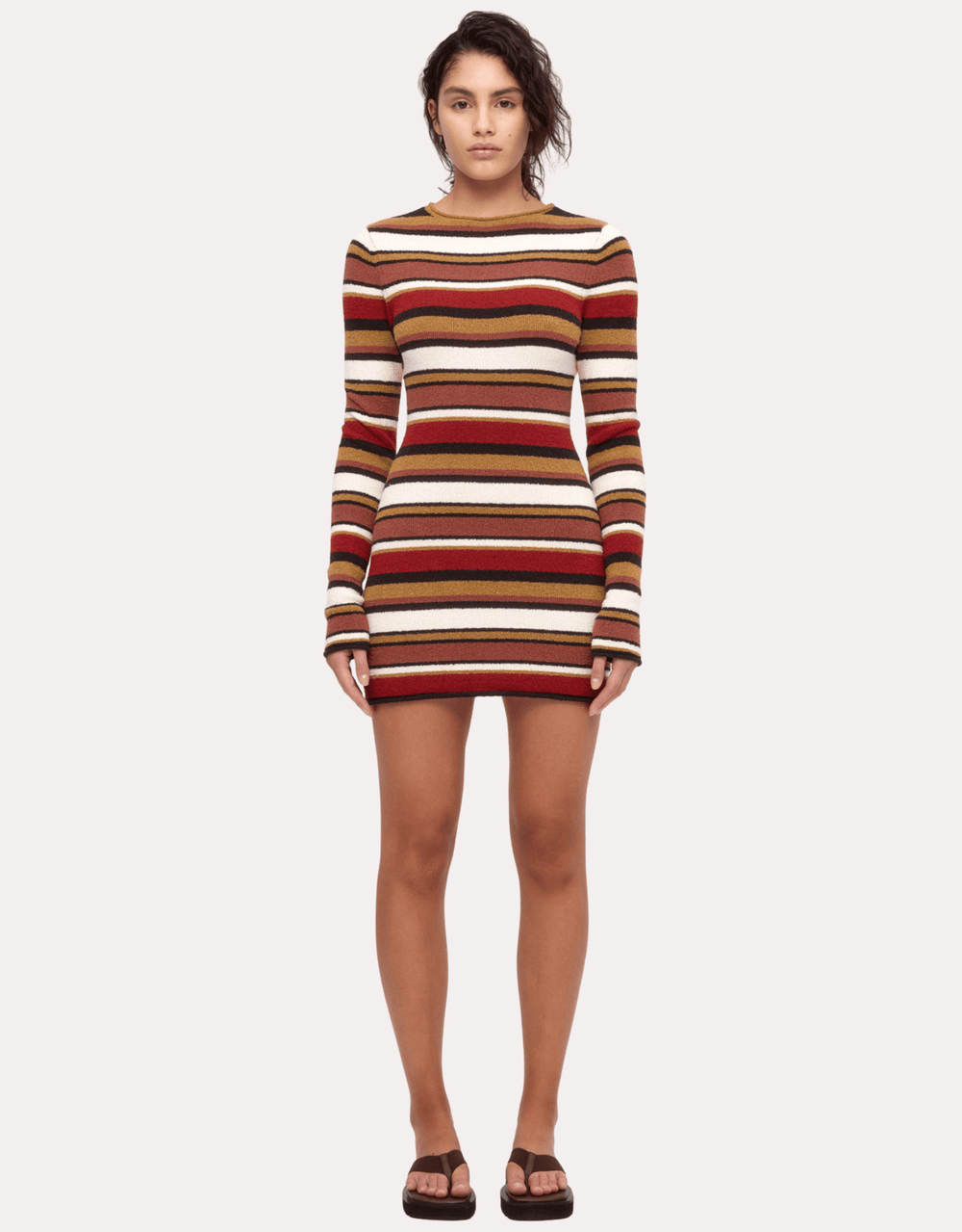 Zulu & Zephyr Textured Knit Mini Dress earth stripe — multicolor stripe full body front