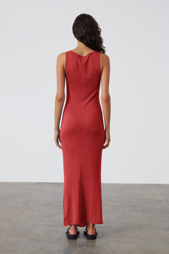 Zulu and Zephyr Red Contrast Knit Long Dress