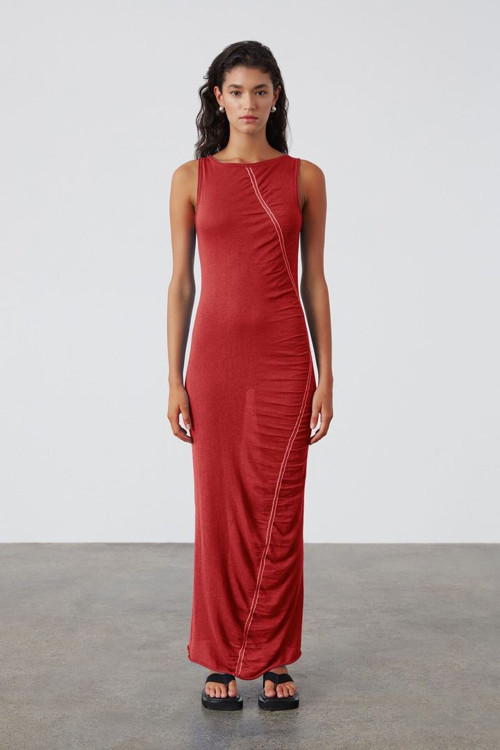 Zulu and Zephyr Red Contrast Knit Long Dress