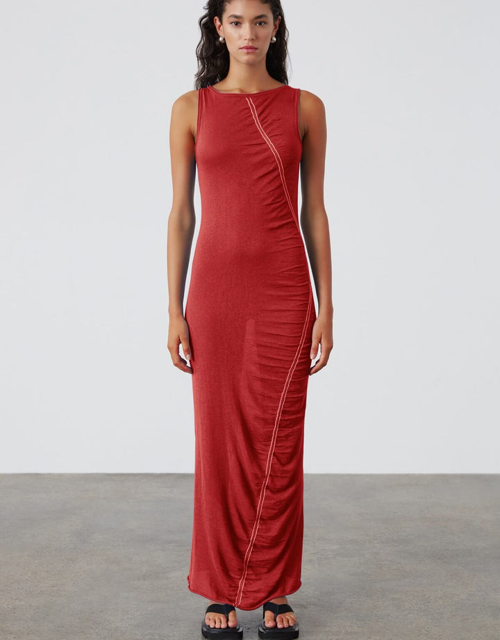 Zulu and Zephyr Red Contrast Knit Long Dress