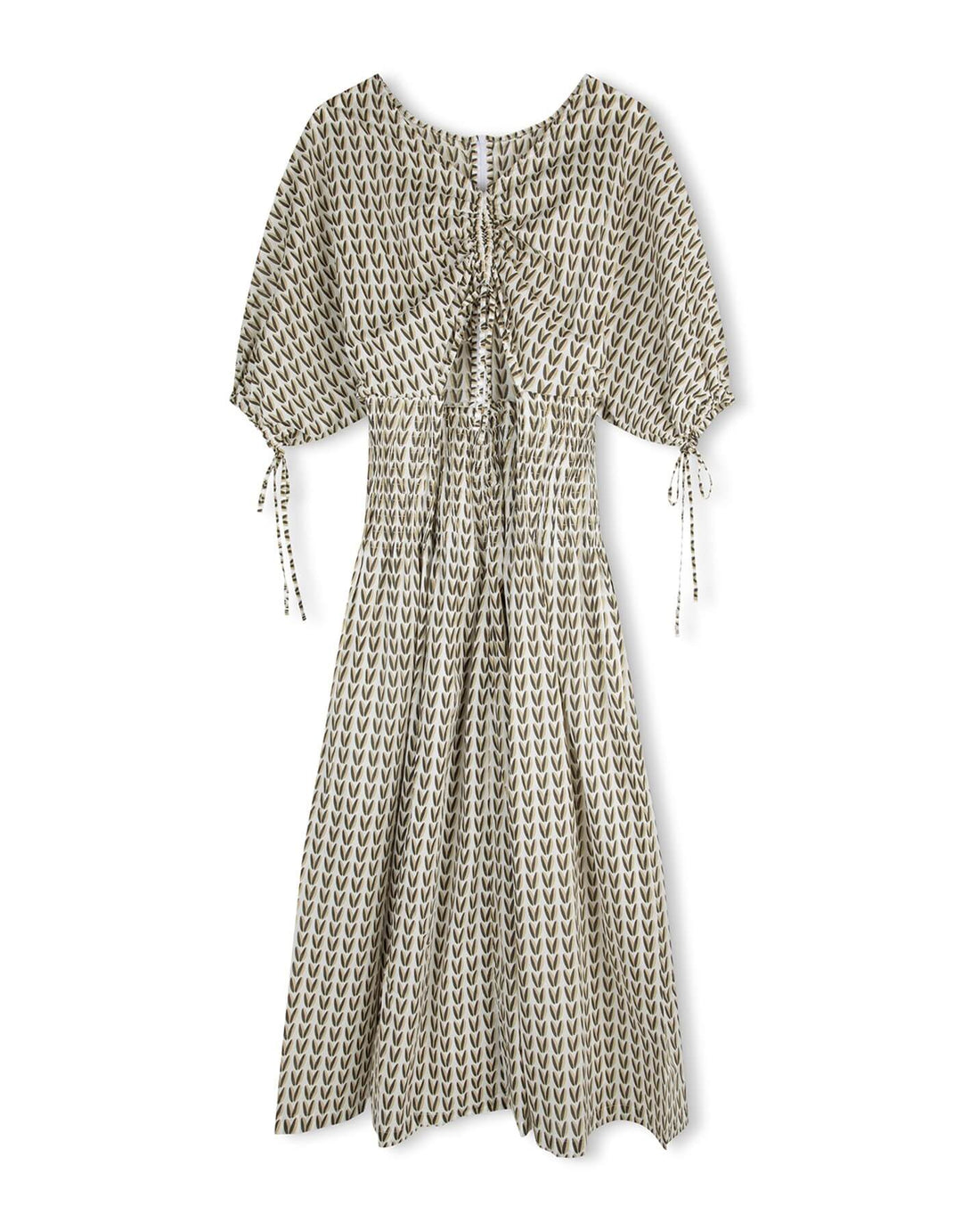 Zulu and Zephyr Pecan Rouched Organic Cotton Midi Dress