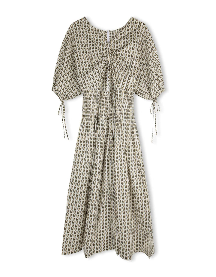 Zulu and Zephyr Pecan Rouched Organic Cotton Midi Dress