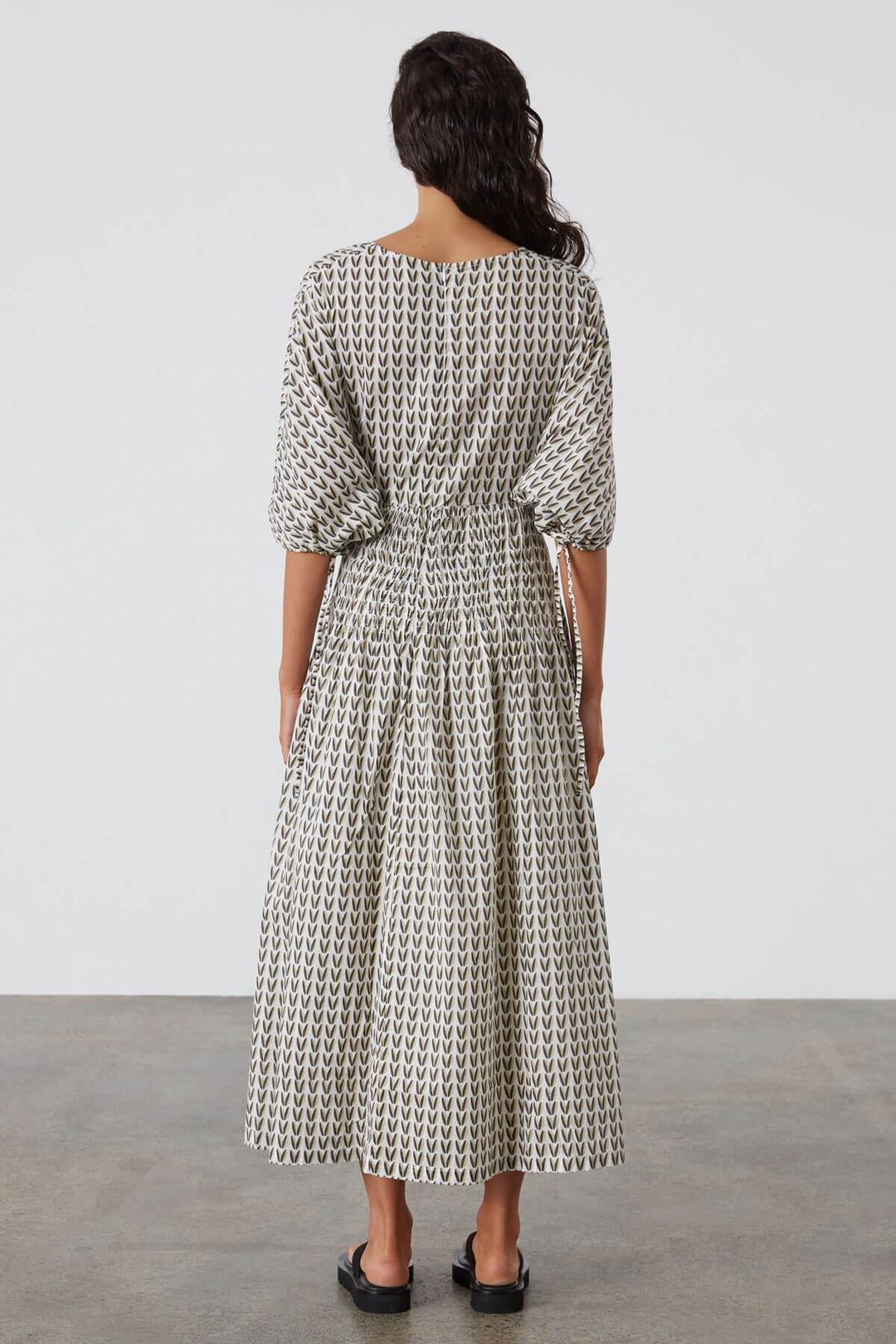 Zulu and Zephyr Pecan Rouched Organic Cotton Midi Dress