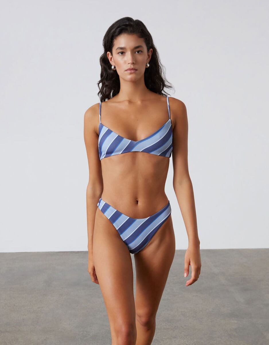 Zulu and Zephyr Horizon Stripe Textured Bralette Bikini Top Blue