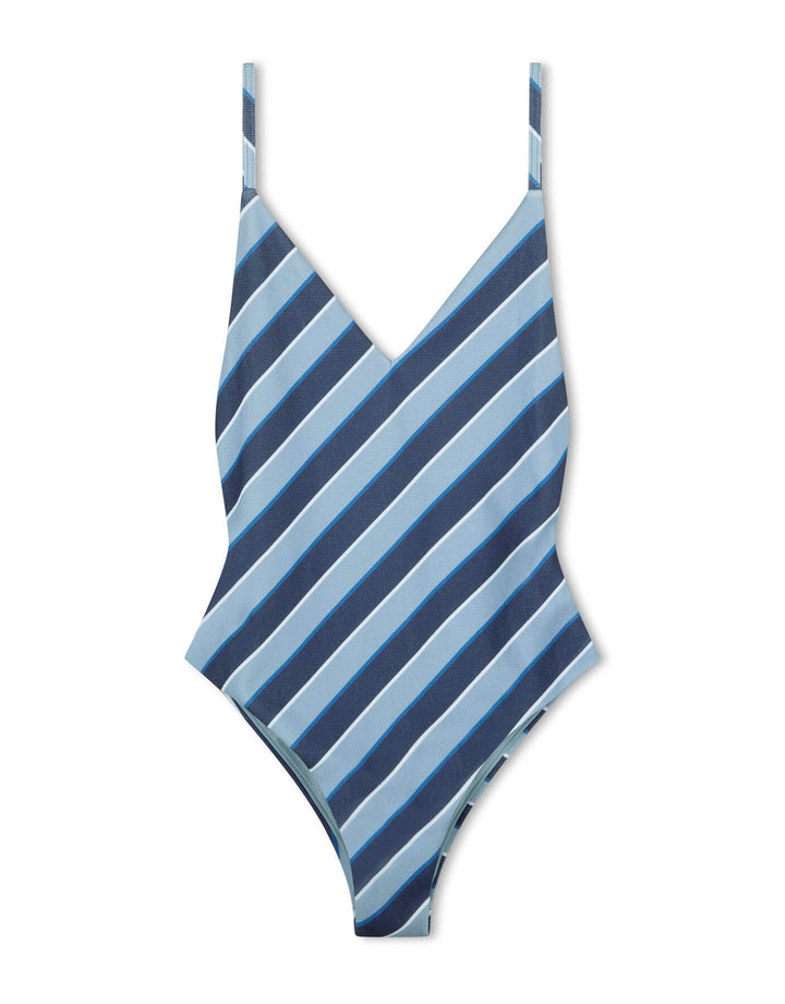 Zulu and Zephyr Horizon Stripe Textured One Piece Swimsuit - Blue