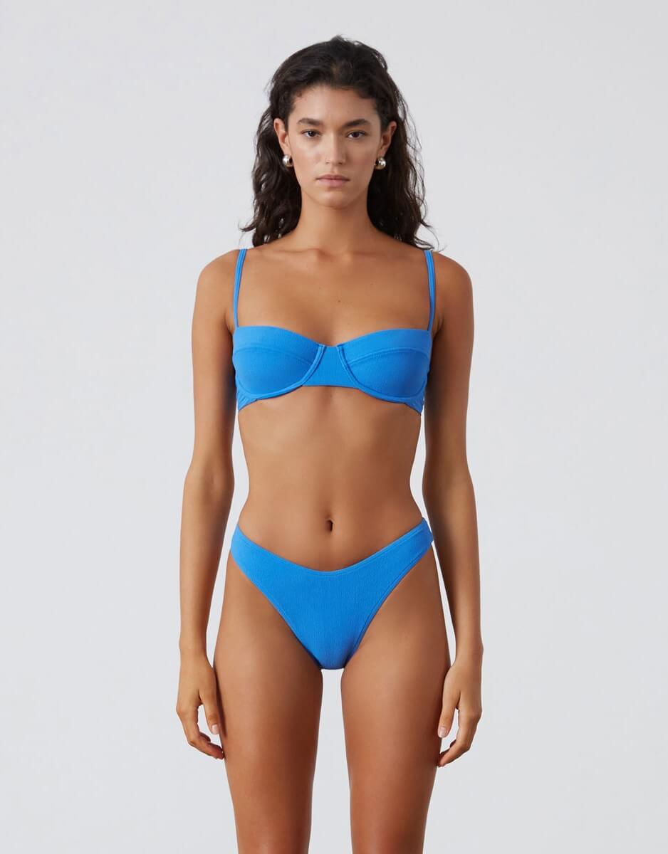 Zulu and Zephyr Ocean Blue Textured Curve Brief Bikini Bottom