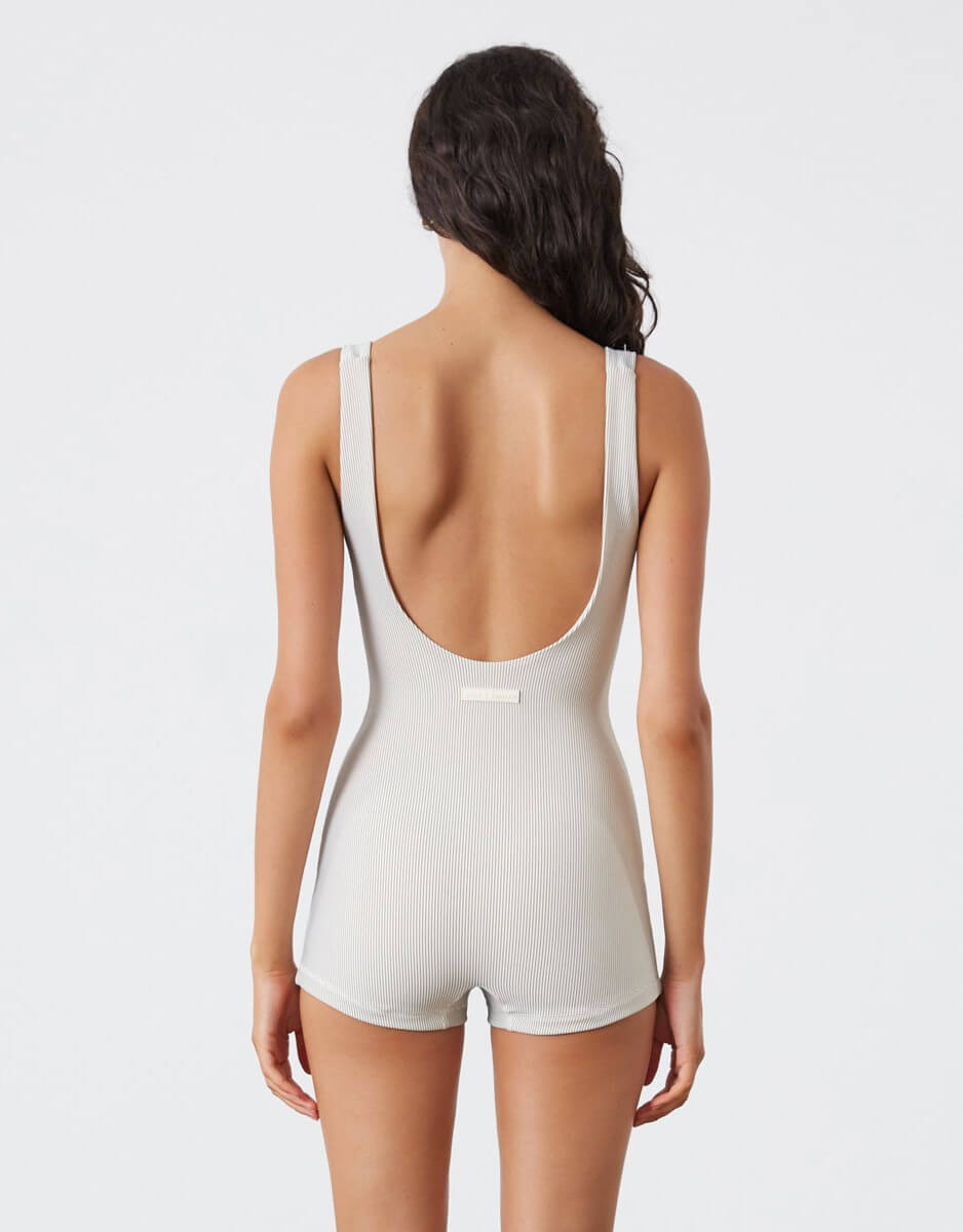 Zulu and Zephyr Coconut Stripe Rib Bralette Bodysuit Cream Activewear