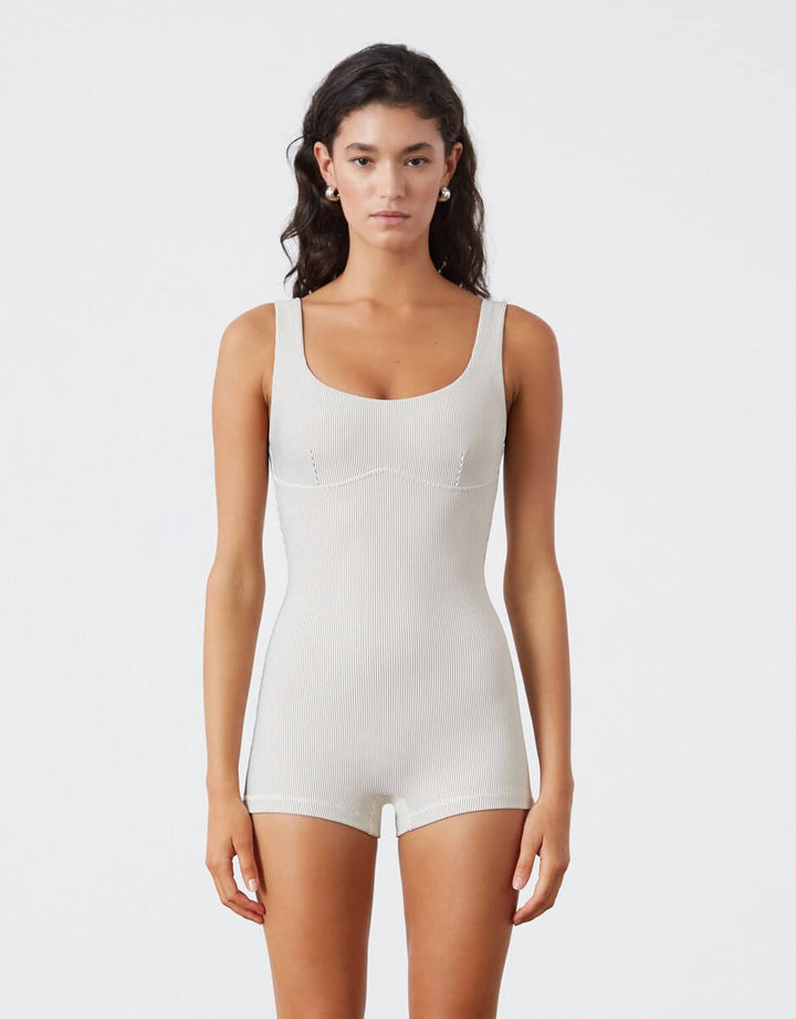 Zulu and Zephyr Coconut Stripe Rib Bralette Bodysuit Cream Activewear