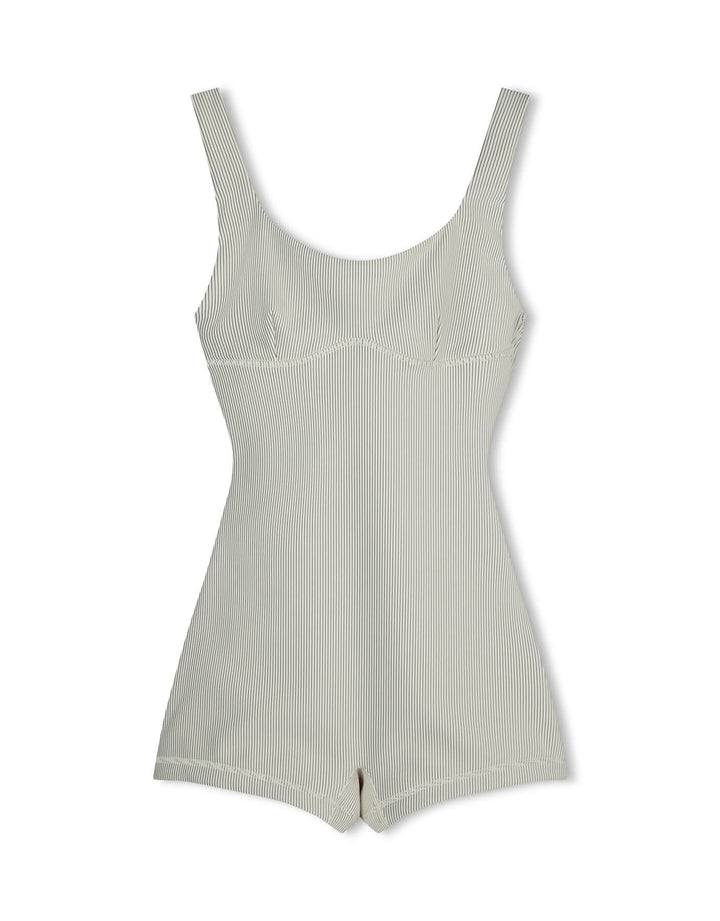 Zulu and Zephyr Coconut Stripe Rib Bralette Bodysuit Cream Activewear