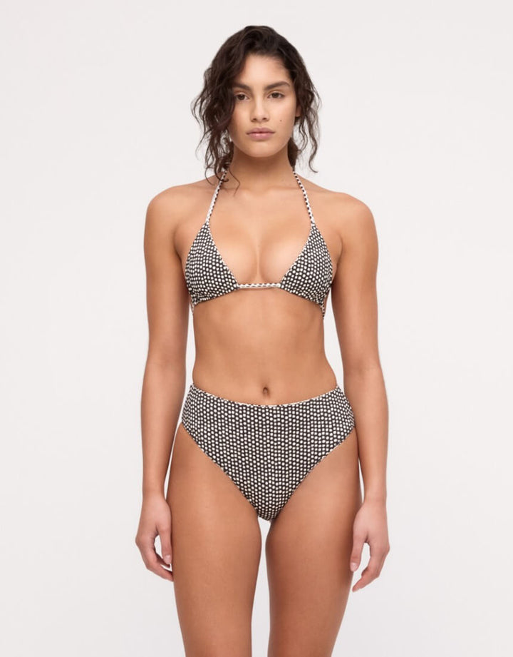 Zulu and Zephyr Reversible Tie Triangle Bikini Top Natural Spot – Front View