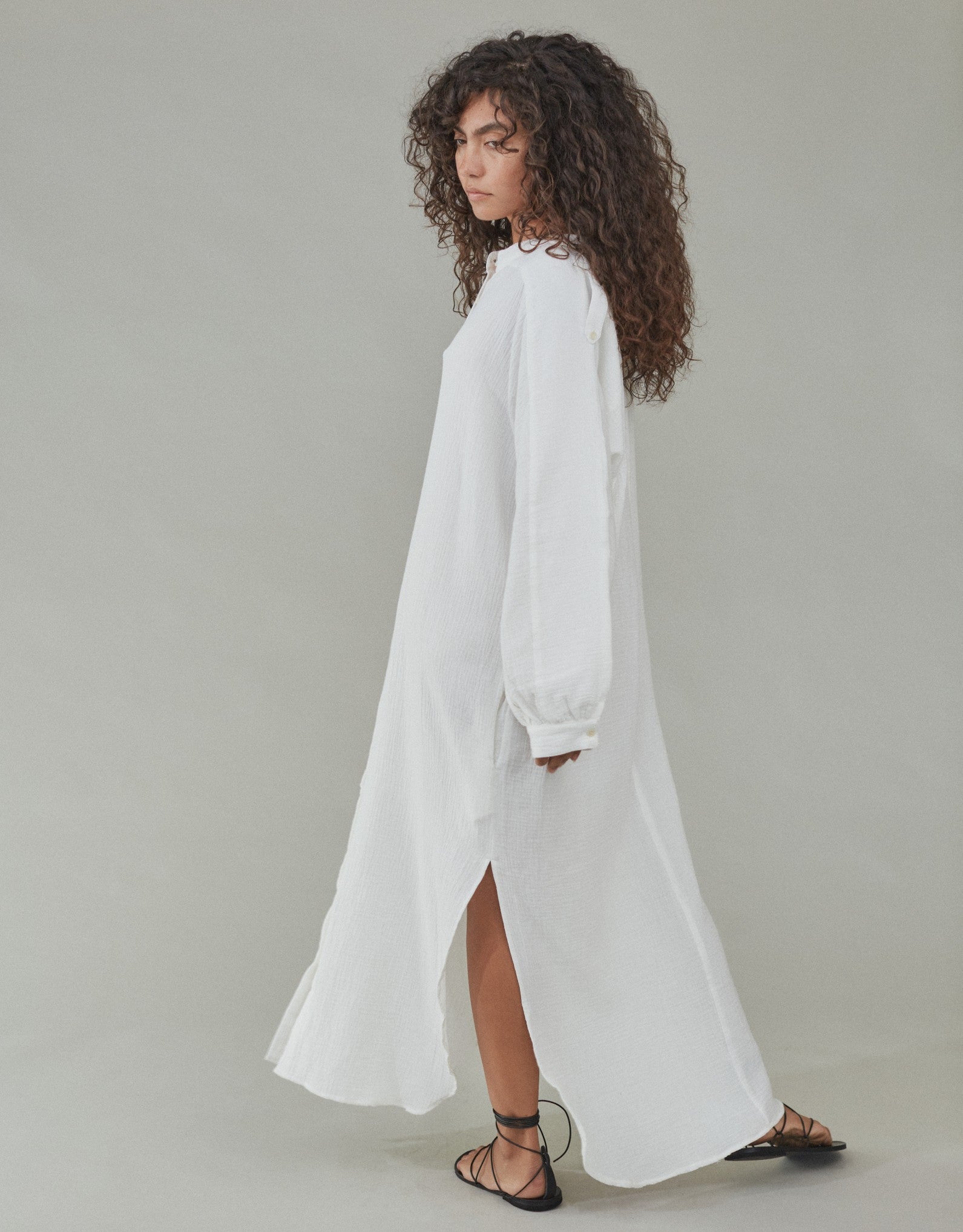 White cotton maxi dress with sleeves sale