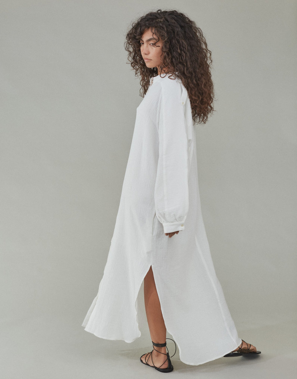 Acacia Lena Organic Cotton Gauze Maxi Shirt Dress white