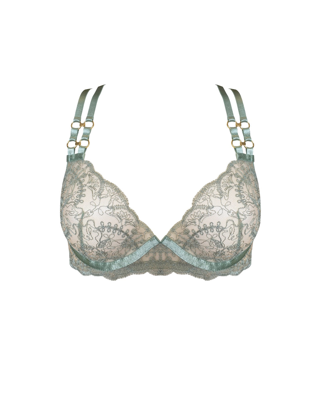 Soft unstructured no wire SATIN & lace BRA French lingerie EMERALD