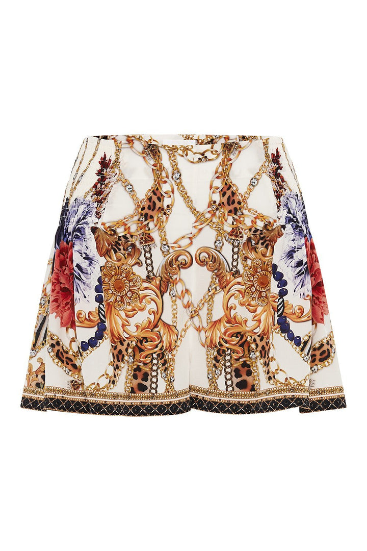 Camilla Silk Shorts with Side Flounce, Reign Supreme Floral Print