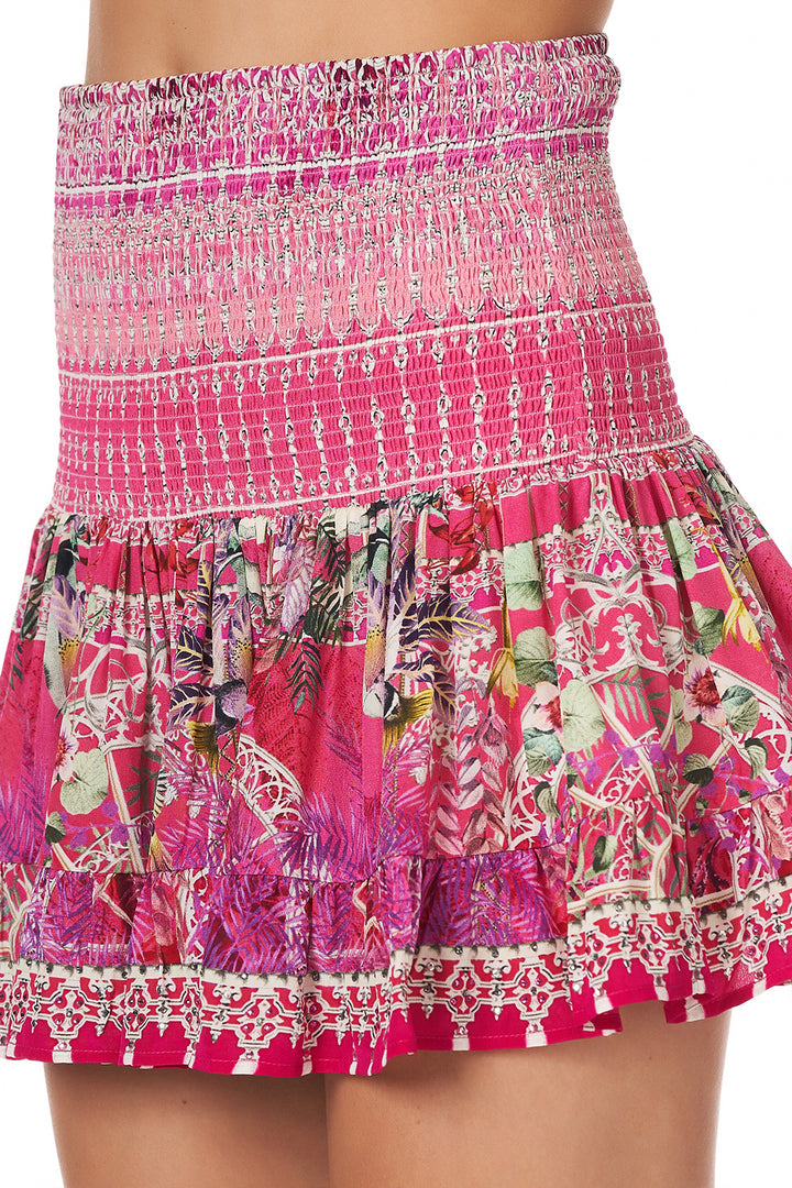 Camilla Short Shirred Skirt Pink Silk Glass House Romance