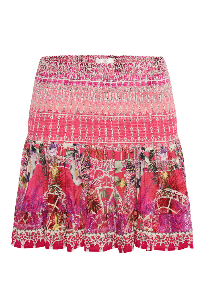 Camilla Short Shirred Skirt Pink Silk Glass House Romance
