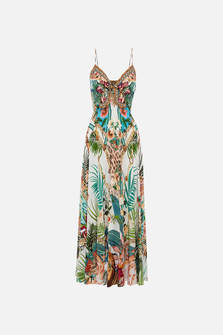 Camilla Long Dress with Tie Front, Royalty Loyalty Silk Floral Dress
