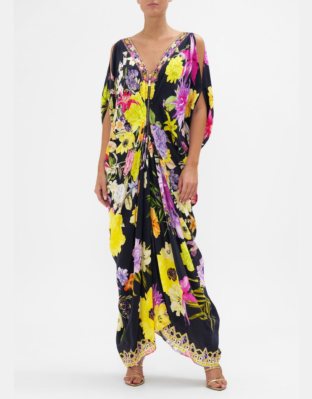 Camilla Long Drape Dress With Zip Front, Peace Be With You