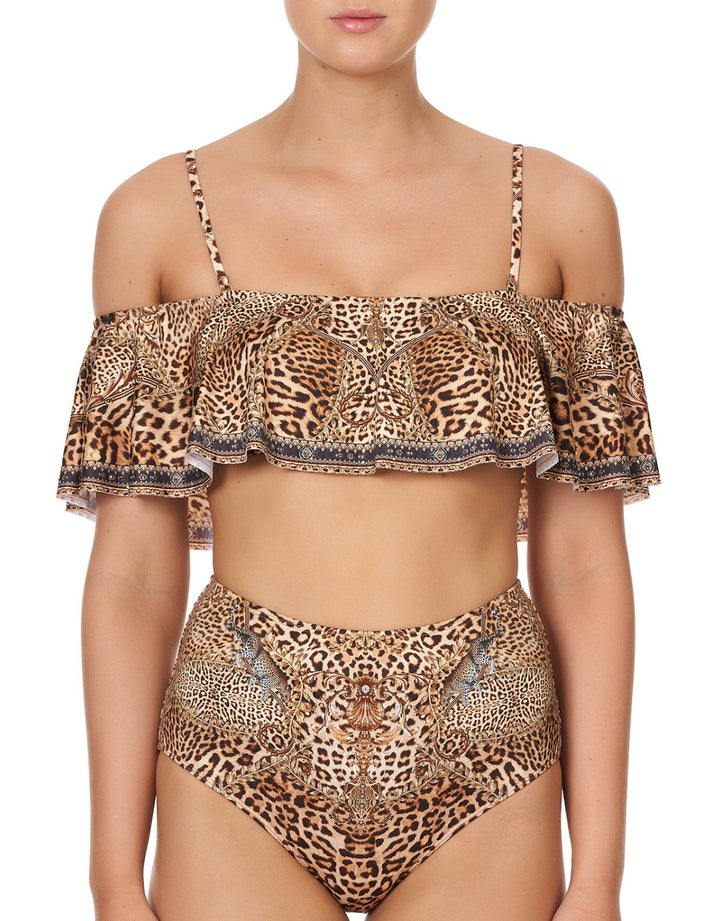 Camilla Lady Lodge Off the Shoulder Bikini Top with Frill in Animal Print
