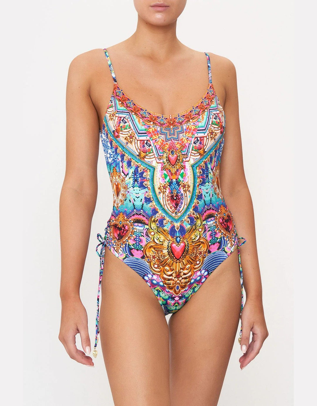 Camilla Scoop Neck Lace Up Side One Piece Swimsuit, Lucky Charms
