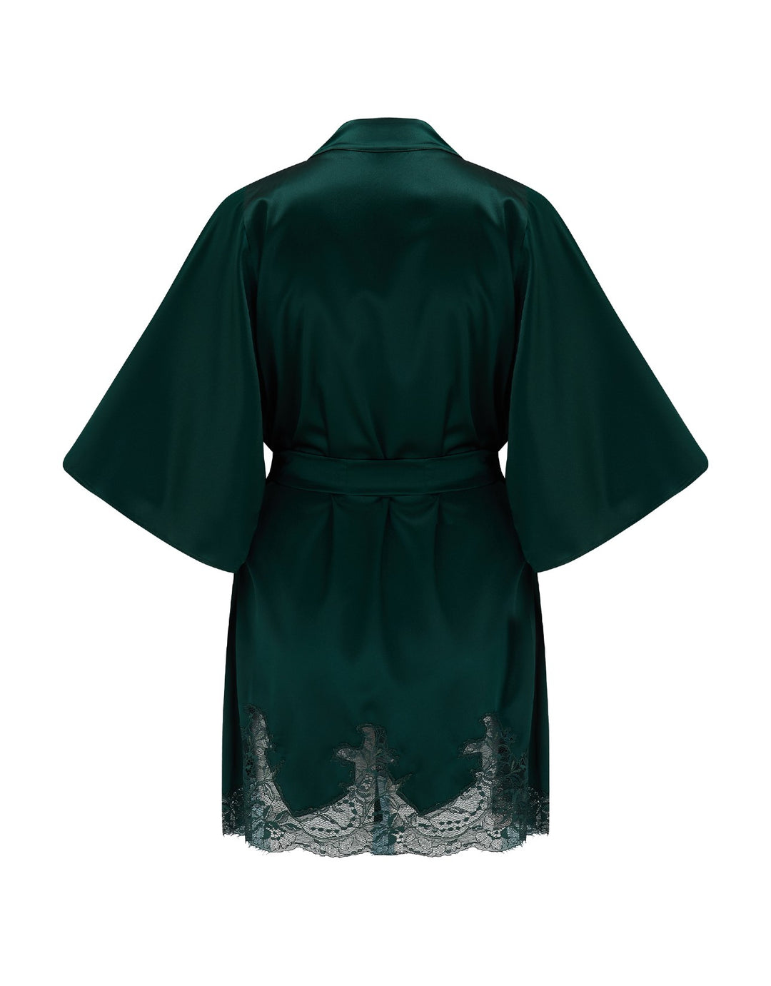 Fleur of England Ela Silk & Lace Short Robe Emerald Green 
