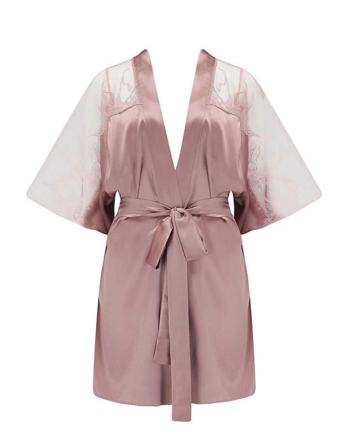 Fleur of England Lilian Short Pink Silk Robe  Luxury Designer Lingerie