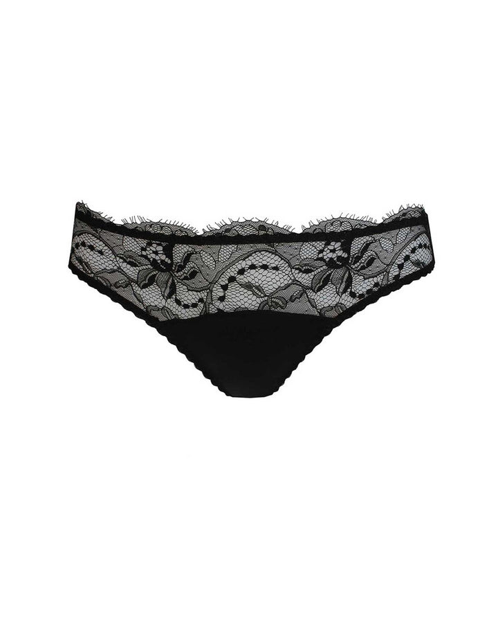 Fleur of England Signature Black Lace and Silk Thong