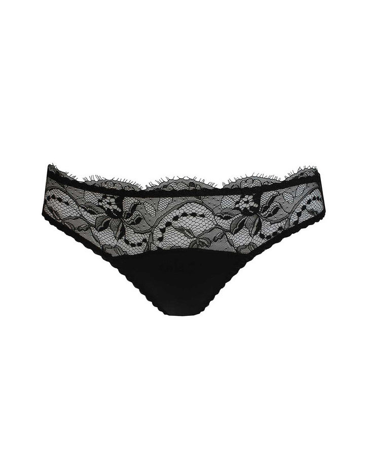 Fleur of England Signature Black Lace and Silk Brief