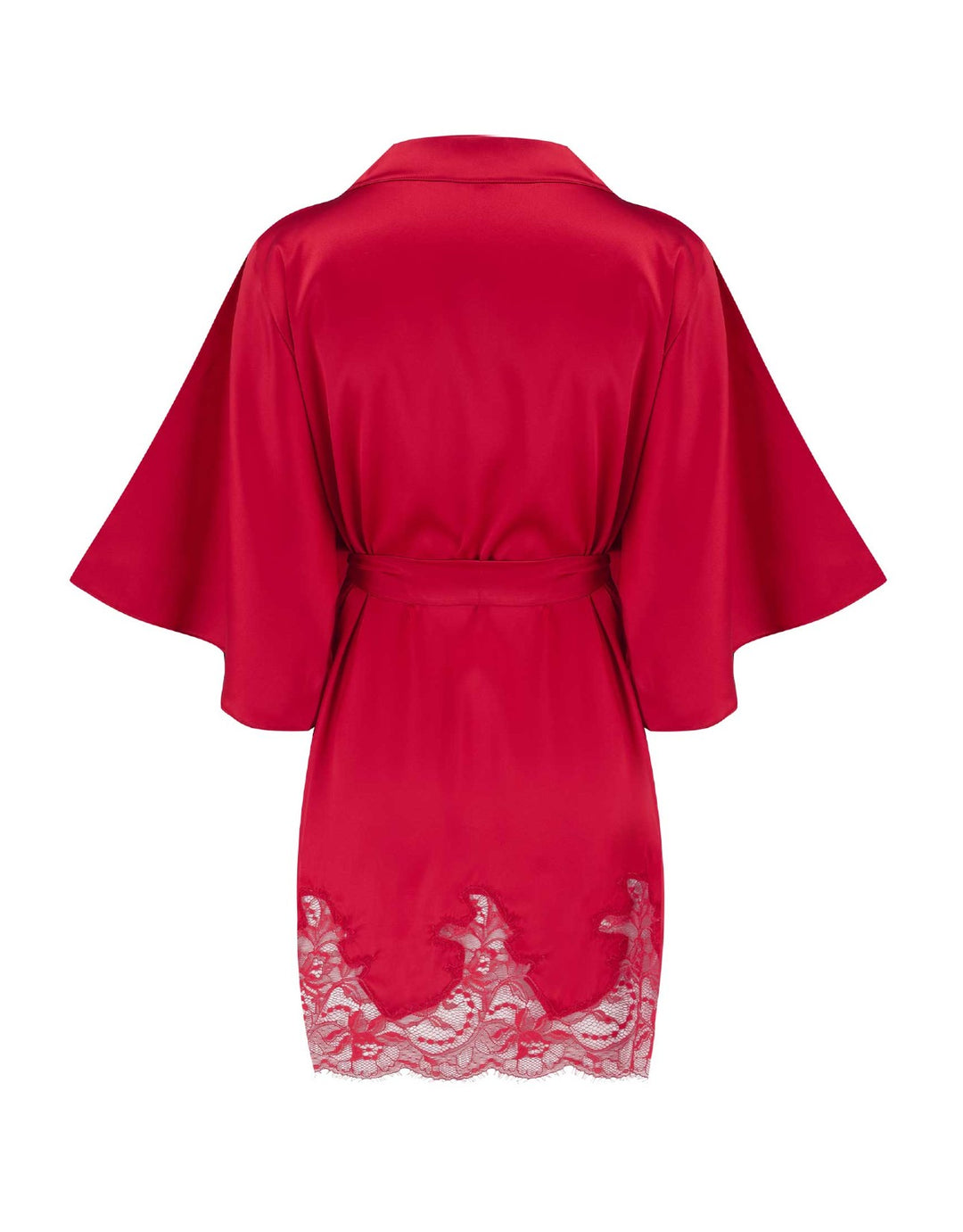 Fleur of England Adeline Red Silk & Lace Short Robe