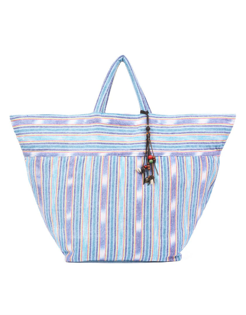 large striped blue beach bag