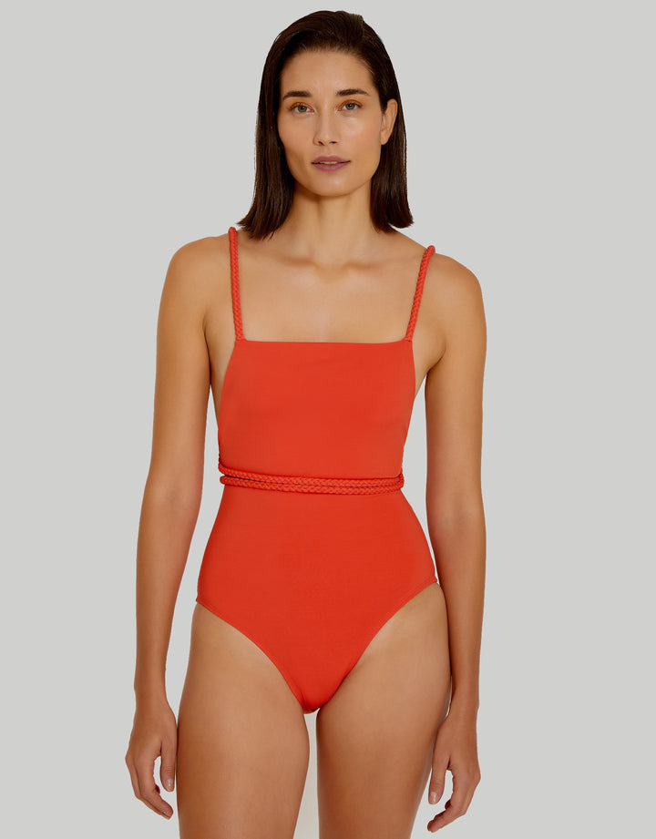 Lenny Niemeyer One Piece Swimsuit Granita Orange with Macrame Tie