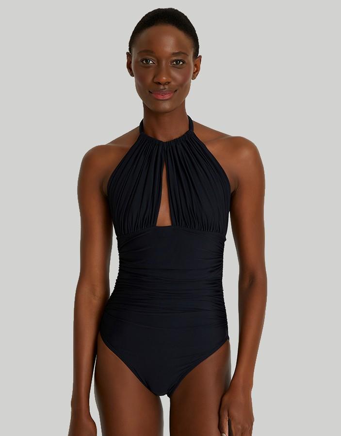 Lenny Niemeyer Ruched Halter One Piece Swimsuit black, adjustable