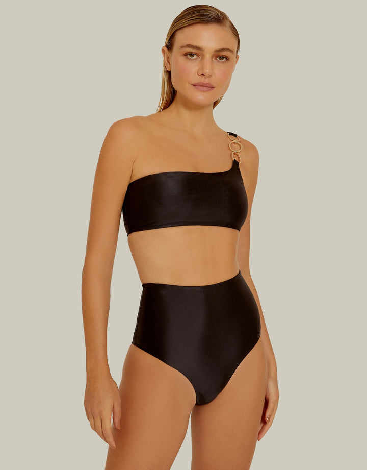 Lenny Niemeyer Rings One Shoulder Bikini Top Black, Removable Padding