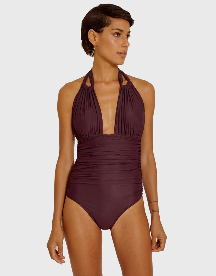 Lenny Niemeyer Ruched Halter One Piece Swimsuit Blueberry