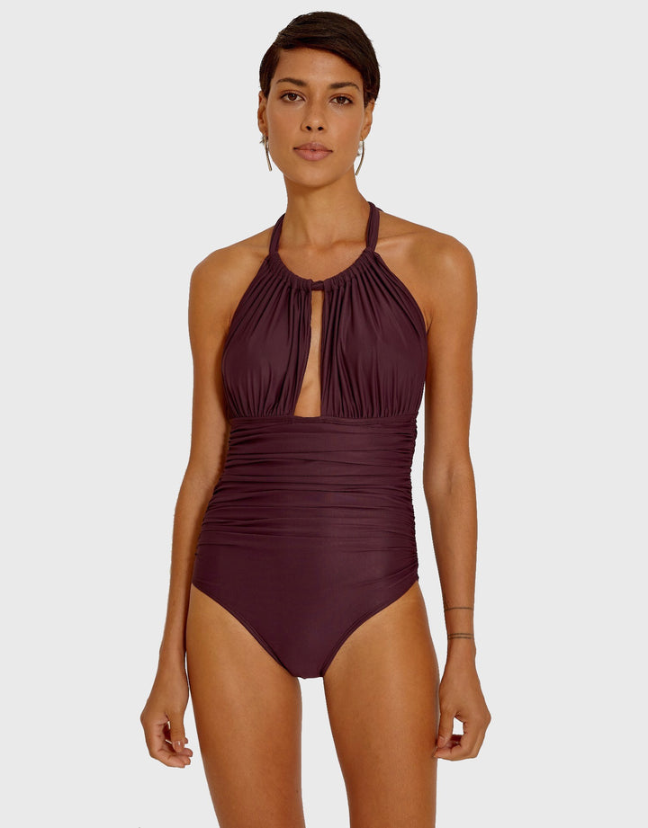 Lenny Niemeyer Ruched Halter One Piece Swimsuit Blueberry