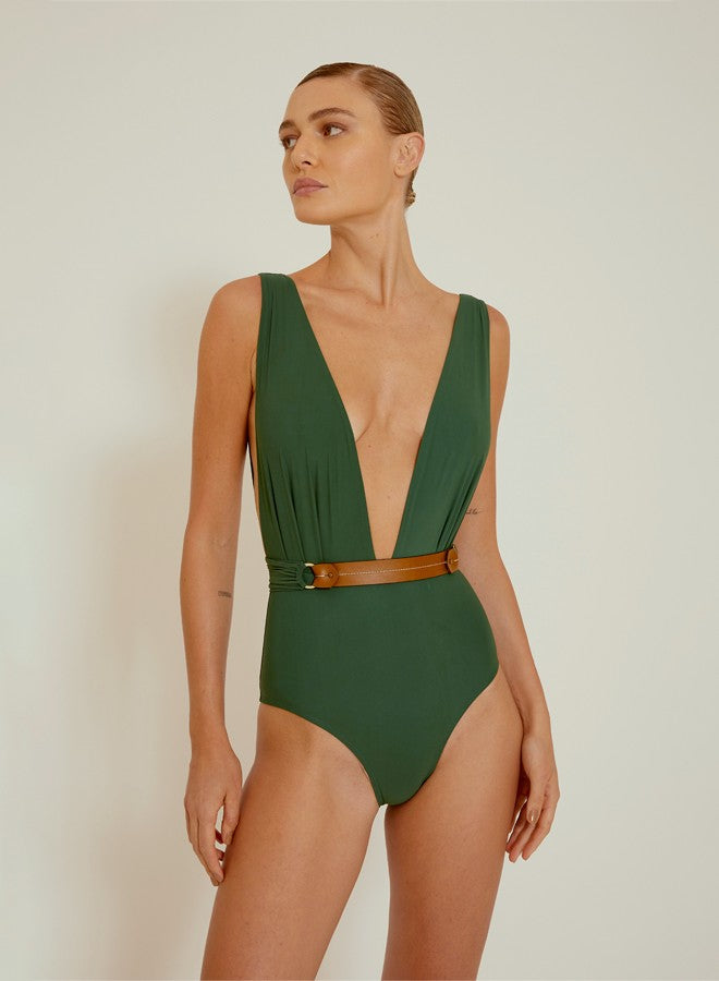 Lenny Niemeyer detail halter swimsuit brunswick green