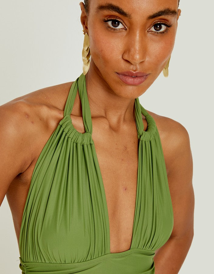 Lenny Niemeyer Ruched Halter One Piece Swimsuit Ivy Green