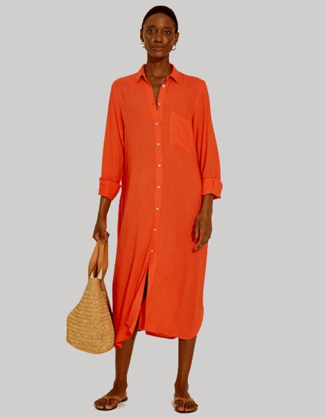 Lenny Niemeyer Long Sleeved Midi Shirt Dress Granita Orange