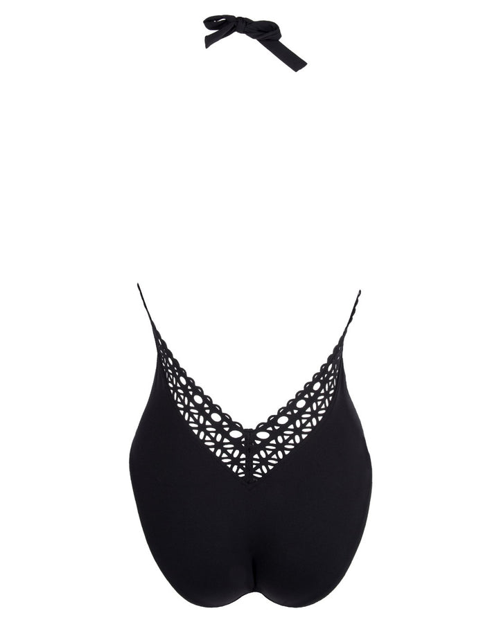 Black woman's  one piece swimsuit with low back