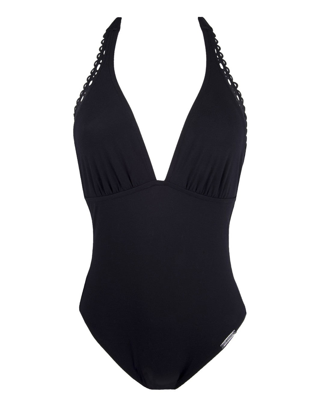 Black woman's  one piece swimsuit with low back