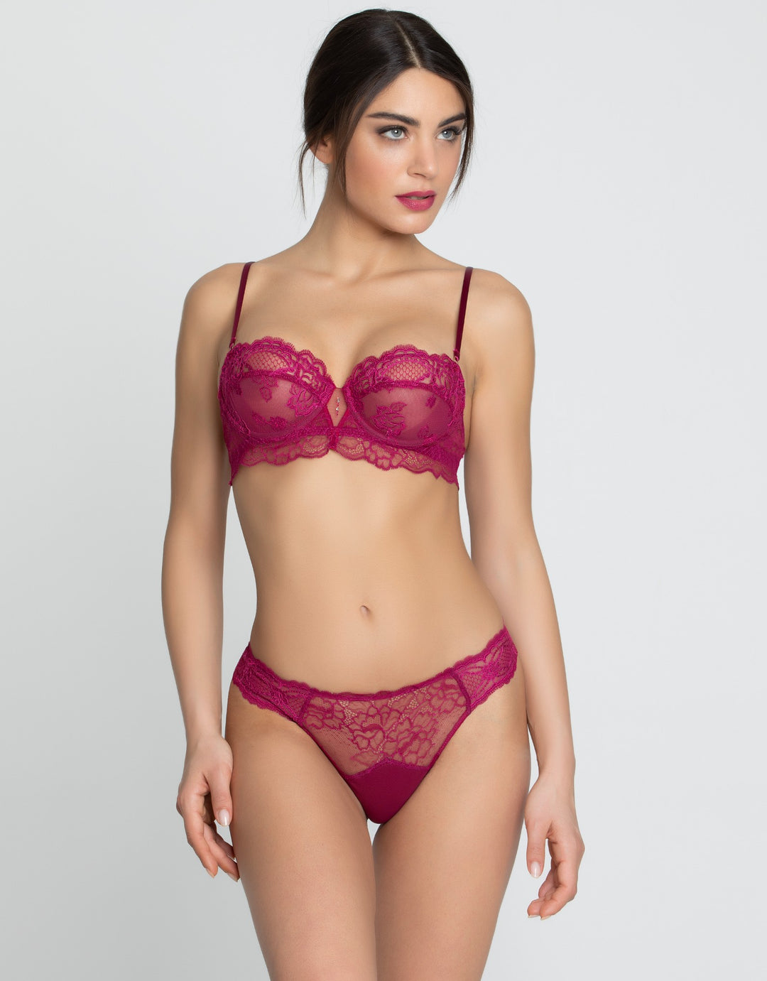 Attirance demi-cup bra in lace, pink, Sans Complexe
