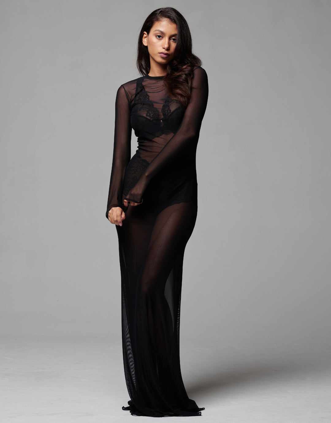 Murmur Shade Long Transparent Dress Black