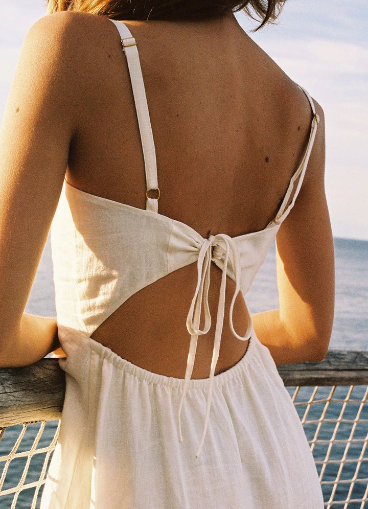 Peony Swimwear Gardenia Tieback Midi Dress Cream Linen